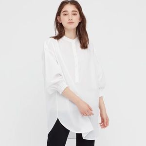 Cotton Gathered 3/4-Sleeve Tunic NWT in White Uniqlo